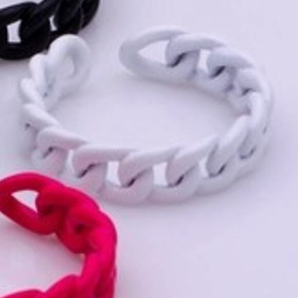 Curb Chain Ring Curb Link Chain Ring Enamel  Adjustable Ring White - Picture 2 of 3